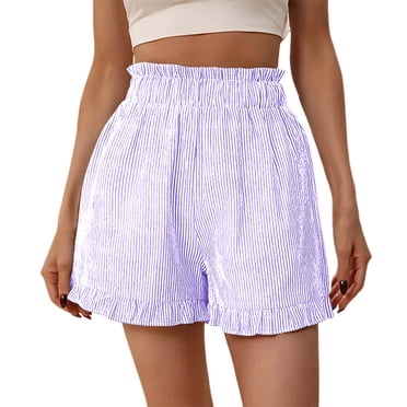 Tumotour Shorts de Détente pour Femmes Taille Haute Shorts Décontractés Couleur Unie Taille Élastique Shorts Athlétiques Légers Amples Shorts à Volants pour Course Yoga Gym Entraînement