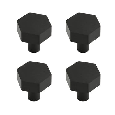 Era Hexagon Knob Brushed Black, Metal Knobs for Drawers and Cabinets 4-Pack