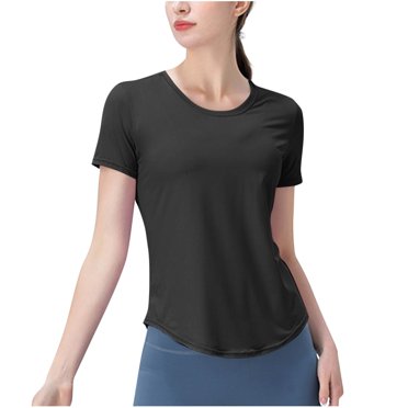 Besolor T-Shirts d'Entraînement d'Été pour Femmes à Col Rond, Manches Courtes, Chandails de Sport Décontractés à Séchage Rapide pour Course, Yoga, Gym