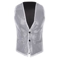 thumbnail image 1 of Doomiva Men Shiny Sequins Vest Button Sleeveless Slim Fit Waistcoat Club Prom Party Performance Dance Jacket Silver 150/M, 1 of 7