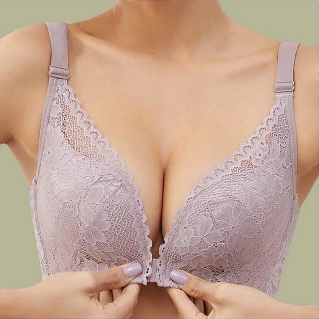 TIMIFIS Womens No Steel Ring Front Close Bra Plus Size Seamless Unlined Underwear for Large Bust Solid Color Lace Brassiere
