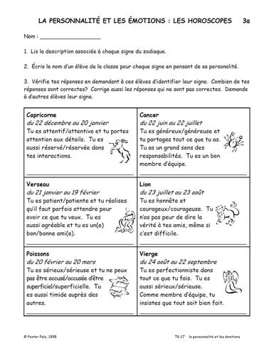 Activités Reproductibles pour la classe de FLS - ma personnalité
