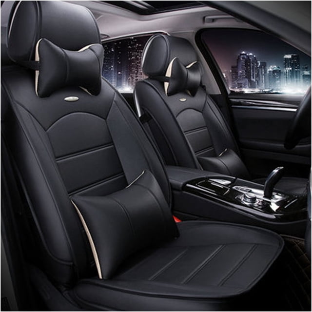Maidao Car Seat Covers for Honda for Ridgeline 2006-Present 5 Seats Compatible Airbag Leather Waterproof Front Rear Cushion Protector Full Set with Pillow and Headrest Black
