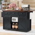 thumbnail image 3 of MODERNLUXE 53.7" Kitchen Island with Power Outlet & Drop Leaf, Rolling Kitchen Cart with 3 Drawers, Spice Rack & Towel Rack, Storage Cabinet on Wheels for Dining Room,Black, 3 of 9