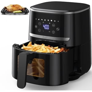 Air Fryer, SXYCMY Air Fryer Oven, 5 Quart Digital Air Fryer with 8 Cooking Presets, Visible Cooking Window, LCD Touch Screen Air Fryer, Nonstick Dishwasher-Safe Basket & Tray, Customized Temp/Timer