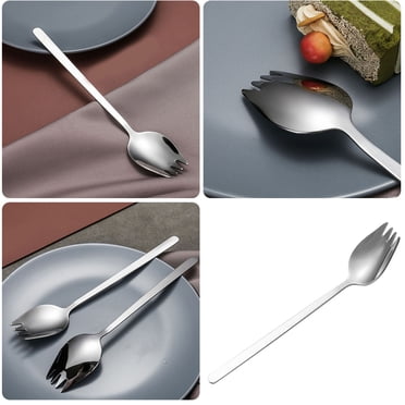 WIFKLSIIPG 4 Pack Spork Stainless Steel Metal Spork for Everyday Household Use 7.4 Inch Long Handle Dessert Spoons Ice Spoons Forks Flatware Set Spork for Fruit Dess(Silver)