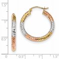 thumbnail image 2 of 14K Rhodium Plated Yellow Gold w/White and Rose Rhodium Polished & Diamond Cut Hoop Earrings, 2 of 2