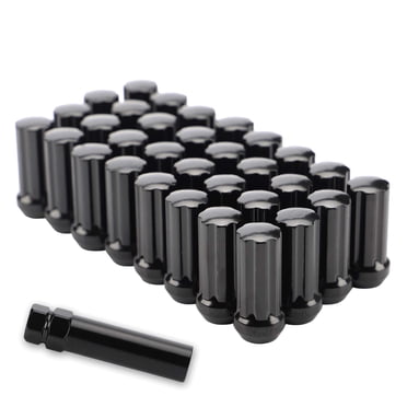 M14X1.5 Wheel Lug Nuts 32Pcs Black 14Mmx1.5 Spline Lug Nut 2 Inch Tall With 1 Socket Key Compatible For Chevy Gmc F250 F350 8 Lug Aftermarket Wheels