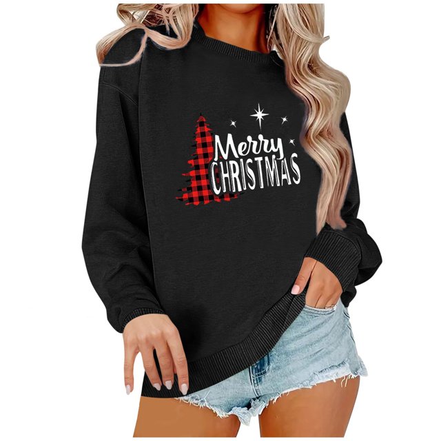 Pisexur Sweat-Shirt de Noël Décontracté à Manches Longues Col Rond pour Femmes, Chandail Ample et Confortable, Imprimé Mode Festival Automne
