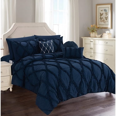 Ensemble de Literie 10 Pcs Toutes Saisons Infinity Collection, Ensemble de Couette Résistant aux Plis, Soyeux et Doux, Comprend un Ensemble de Draps, Grand Lit/Grand, Bleu Marine