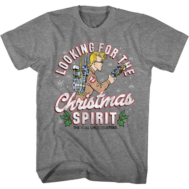 The Real Ghostbusters Christmas Spirit Graphite Heather Adult T-Shirt 4Xl