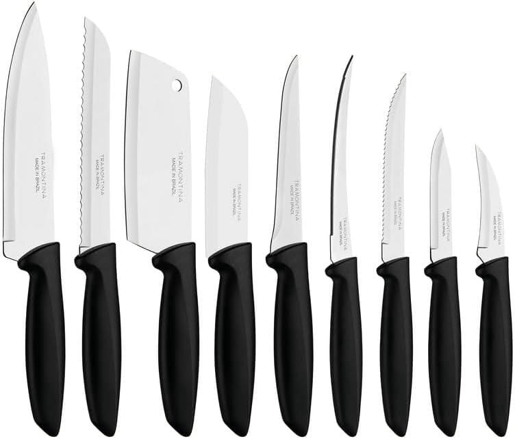Tramontina Plenus Cutlery 18/0 Stainless Steel 9 Pc Knife Set with Black Polypropylene Handles