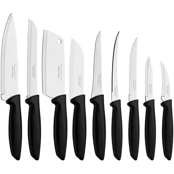 Tramontina Plenus Cutlery 18/0 Stainless Steel 9 Pc Knife Set with Black Polypropylene Handles