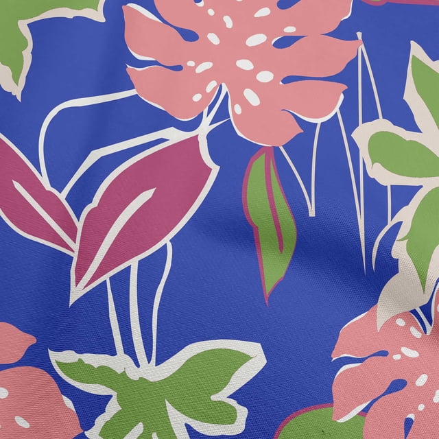 oneOone Polyester Spandex Blue Fabric Abstract Tropical Floral Sewing Material Print Fabric By The Yard 56 Inch Wide