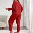 thumbnail image 4 of Oksale Ensemble de Détente 2 Pcs Femmes Ample Manches Longues Col Ras du Cou Grande Taille Pyjamas Couleur Unie Joggers Ensembles de Pyjamas Ensemble Confortable Rouge TG, 4 of 5