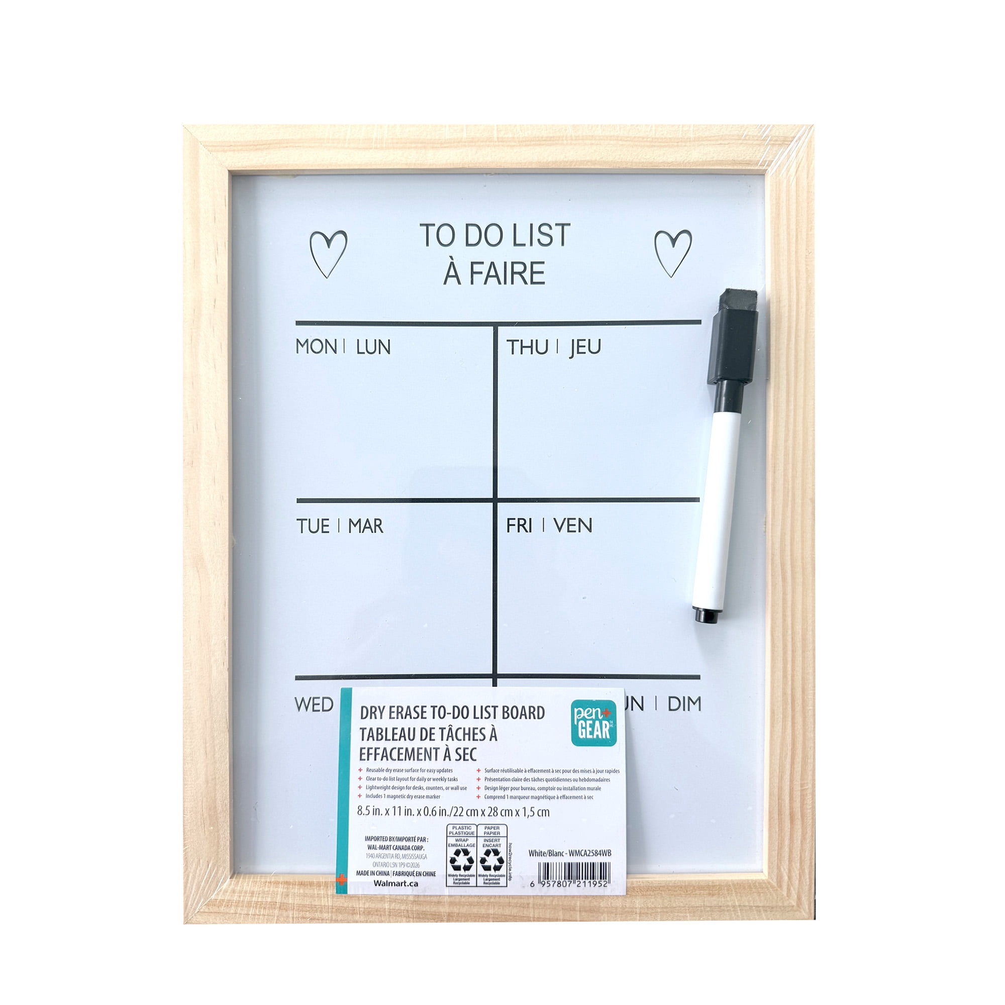 Pen+Gear,  8.5 X 11 inch Dry Erase White Board Weekly Calendar Board, Magnetic  wood frame Whiteboard for Wall with 1 Marker.