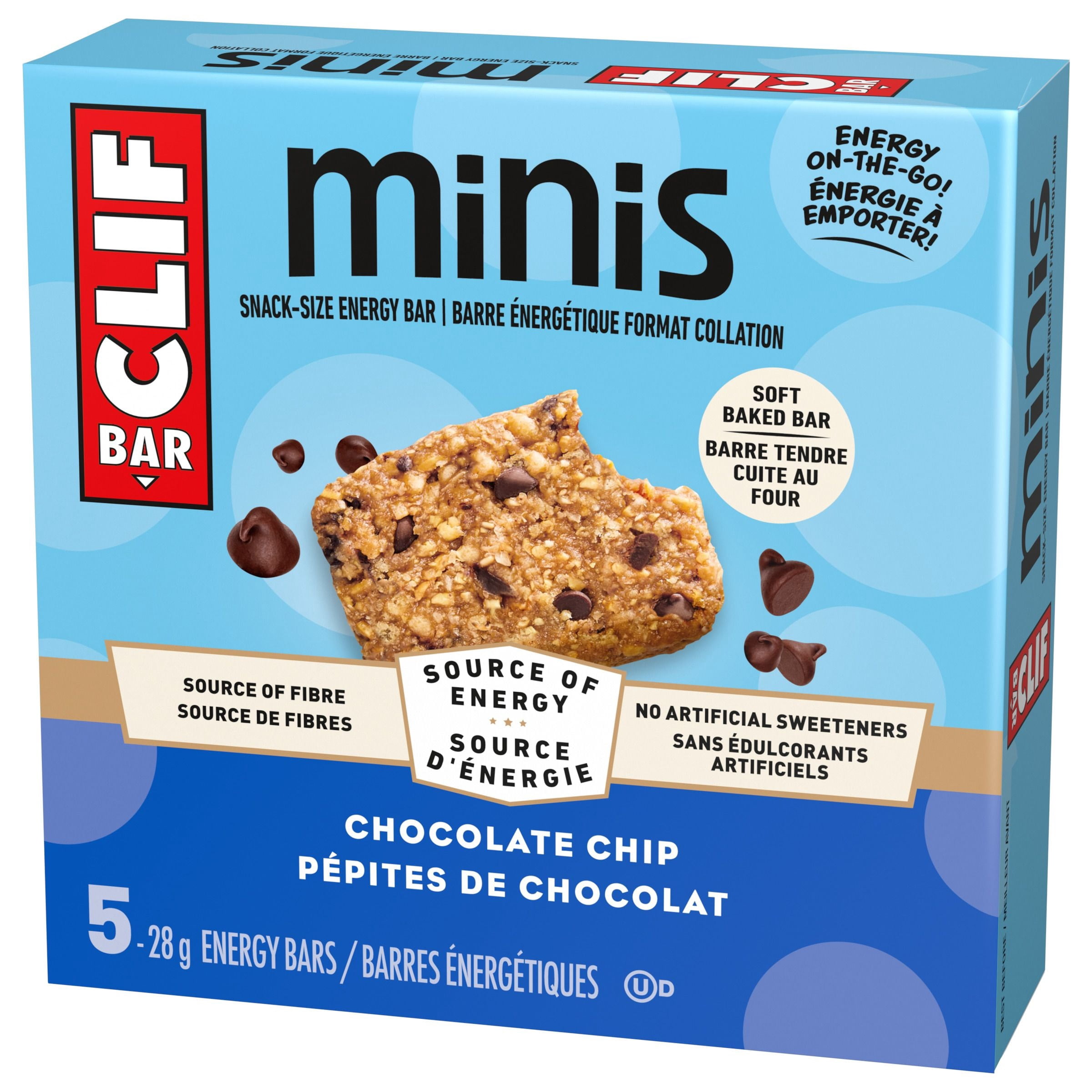 CLIF BAR Minis, Barres Énergétiques Format Collation, Pépites de Chocolat, Source de Fibres, Sans Édulcorants Artificiels, 70 % d'Ingrédients Biologiques