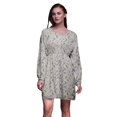 thumbnail image 1 of Bimba Robe Midi Boutonnée Gris Bleu Baies et Oiseau Flowerpecker pour Femmes Tunique à Manches Longues Haut Smocké-TP, 1 of 1