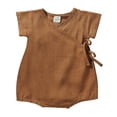 thumbnail image 1 of Summer Rompers For Infant Girls Flying Sleeves Solid Color Pajamas Jumpsuits Triangle Onesie Outfits Coffee Infant Boy Clothes 18-24M, 1 of 7