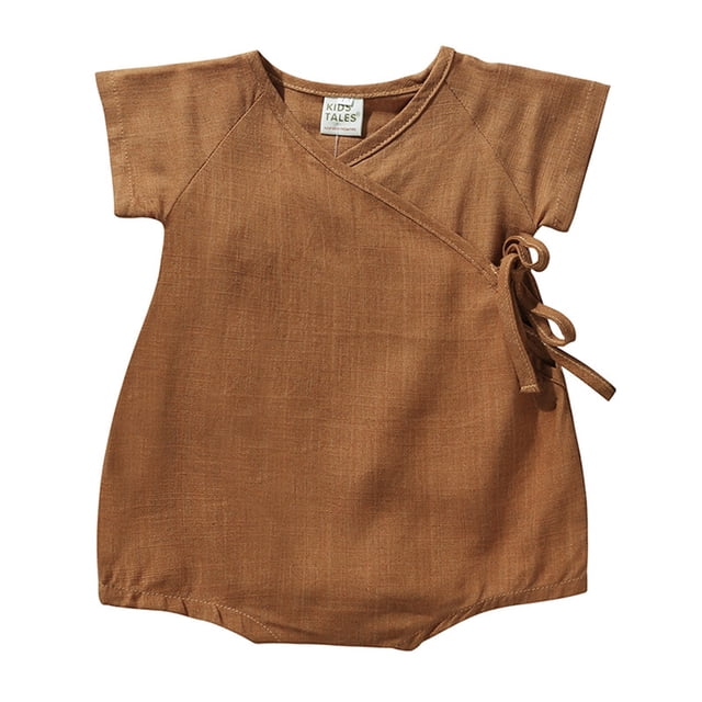 Summer Rompers For Infant Girls Flying Sleeves Solid Color Pajamas Jumpsuits Triangle Onesie Outfits Coffee Infant Boy Clothes 18-24M