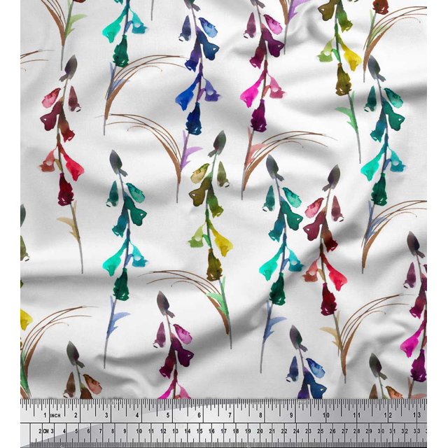 Soimoi White Rayon Crepe Fabric Colorful Flower Watercolor Print Sewing Fabric BTY 46 Inch Wide