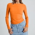 thumbnail image 2 of ManxiVoo Chandail Ajusté à Manches Longues à Col Rond pour Femme, Vêtement de Base pour l'Extérieur, Haut de Sport, Confort Extensible, Coupe Flexible, Taille g, Orange, 2 of 6