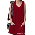 thumbnail image 1 of Nouvelle Robe de Poche Boutonnière pour Femmes Sans Manches à la Maison Décontractée Grande Taille Robe Couleur Unie en Vrac Robe d'Été, 1 of 1