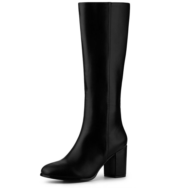Unique Bargains Bottes à Talons Blocs Hauteur Genou à Bout Rond à Fermeture Éclair pour Femmes