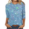 thumbnail image 1 of Hauts à Manches Trois-Quarts pour Femmes, Chemises à Manches Trois-Quarts Tendance, Hauts Imprimés Dégradés, T-Shirts Classiques à Col Rond, Blouses Décontractées Printemps 2024, Offres du Jour en Liquidation, 1 of 3