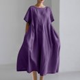 thumbnail image 1 of Amzcrzy Robes d'Été pour Femmes Grande Taille P-5TG Tendance Couleur Unie Col Rond Robe de Printemps Décontractée Ample Manches Courtes Robes d'Été pour Femmes Robe Midi en Coton et Lin, 1 of 4