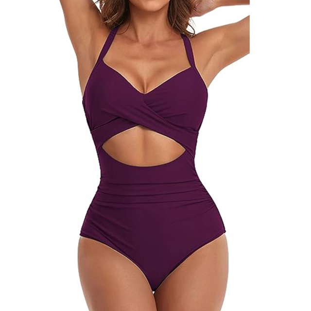 Innerwin Maillot de Bain Dégradé pour Femmes, une Pièce, Manches Longues, Dos Nu, Fuchsia