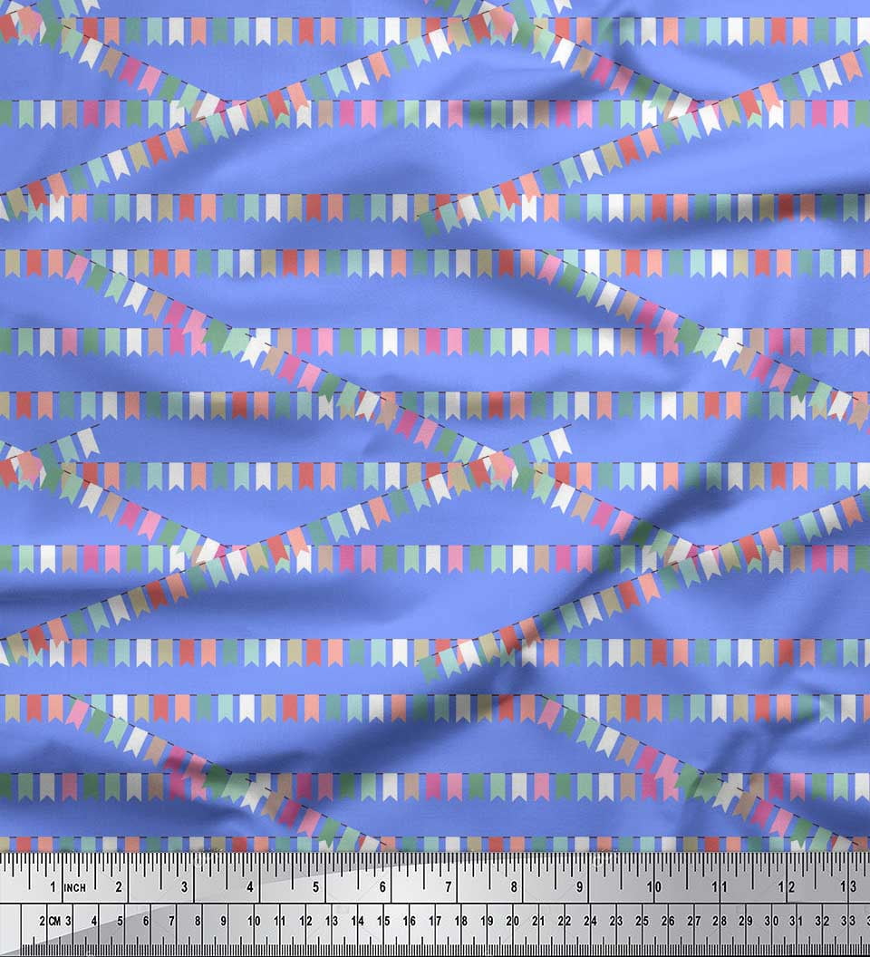 Soimoi Blue Rayon Crepe Fabric Celebration Flags Party Decor Fabric Printed Yard 46 Inch Wide