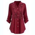 thumbnail image 2 of Women Ladies Large Size Button Solid Lace V-Neck Long Sleeve Shirt Blouse, 2 of 3