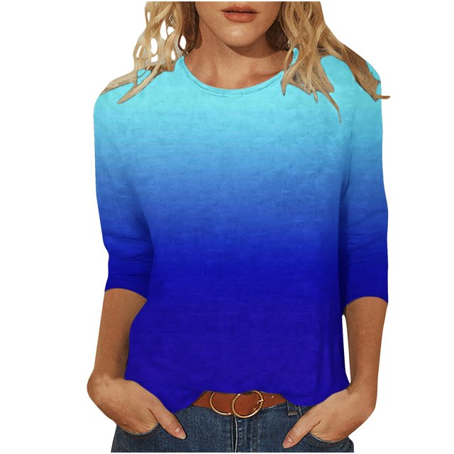 Hauts à Manches 3/4 pour Femmes Mode pour Femmes T-Shirt Ample Imprimé Blouse à Manches 3/4 Col Rond Hauts Décontractés T-Shirts en Coton Femmes T-Shirts pour Femmes Mode T-Shirts à Manches 3/4 pour Femmes