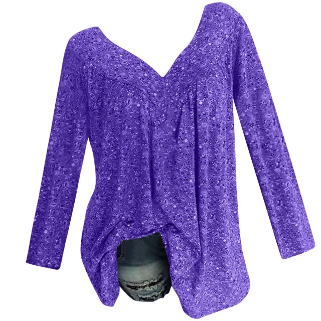 Pompotops Blouse à Manches Longues Col en V Imprimée pour Femmes Grande Taille Pull Tops Chemise Liquidation