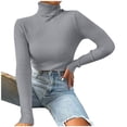 thumbnail image 2 of Aqestyerly Chandails à Col Montant pour Femmes Mode Femmes Uni Manches Longues Chandail Col Roulé Décontracté Hauts HWRETIE, 2 of 8