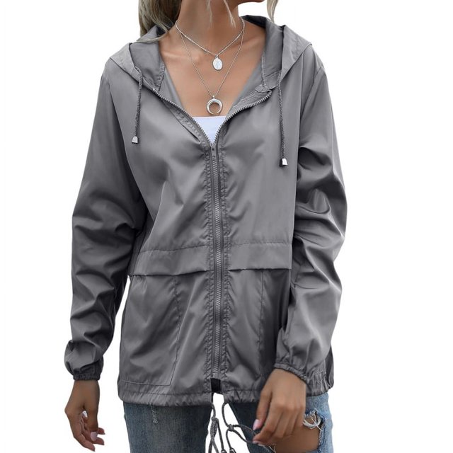Veste à Capuche pour Femmes Imperméable avec Cordon de Serrage Veste de Randonnée Manteau de Sport Extérieur