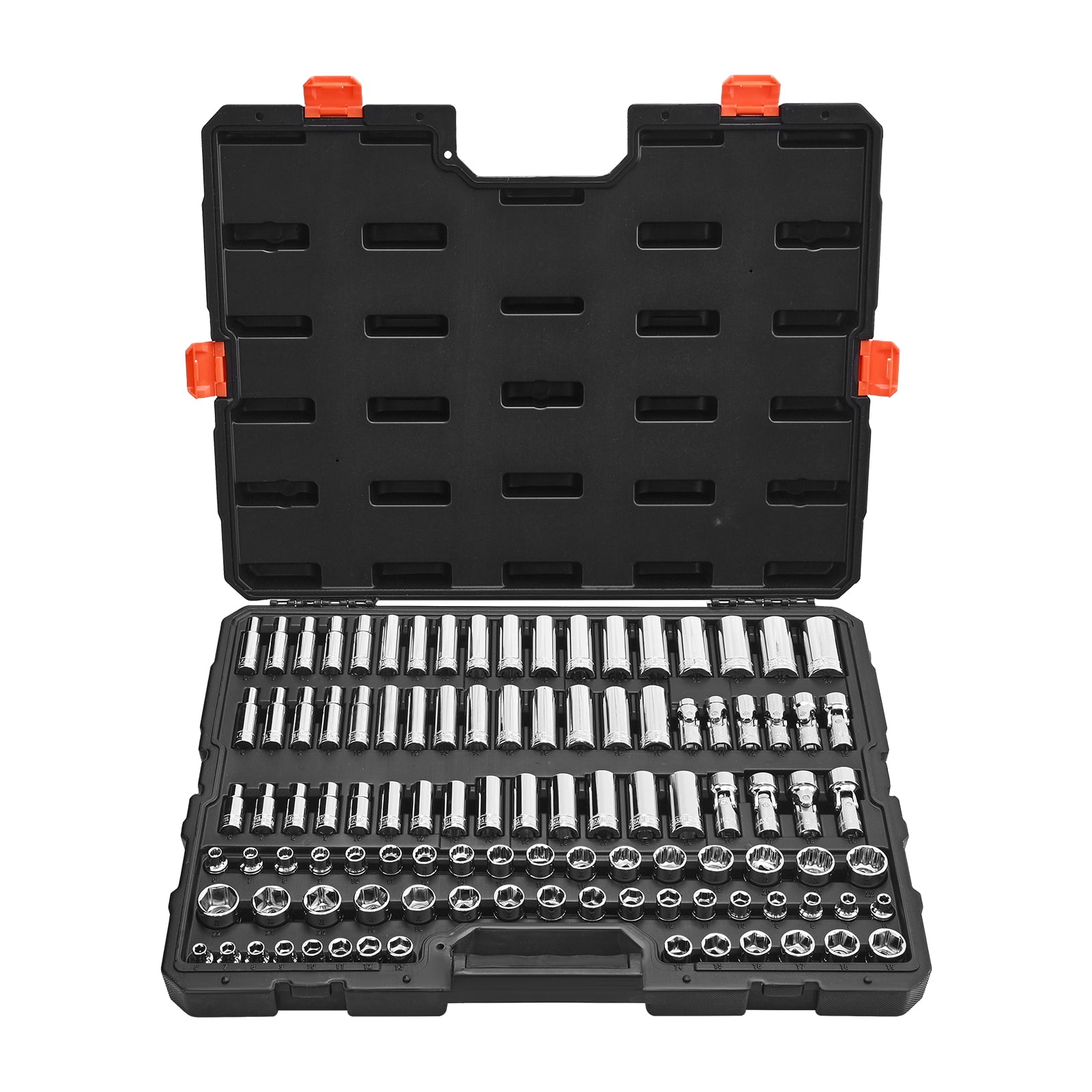 VEVOR Socket Set, 104 Pieces, 3/8 inch Drive Socket Tool Set, Metric Size from 6 to 24 mm, Deep and Standard, Mechanic Tool Kit with Storage Case, Chrome Plated CR-V Alloy Steel, for Automotive Repair