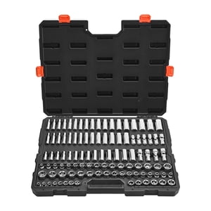 VEVOR Ensemble de chaussettes, 104 Pièces, ensemble de prise de courant de 3/8 pouces, taille métrique de 6 à 24 mm, Deep et Standard, Kit d'outils mécaniques avec boîtier de stockage, chromé CR-V Alliage d'acier, pour réparation automobile
