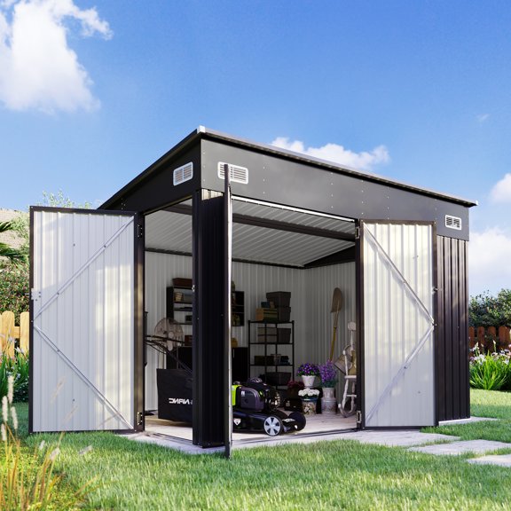 Clouddwell 10'x8' Shed Outdoor Storage Shed with Triple Lockable Door Metal Storage Cabinet with Slopping Roof