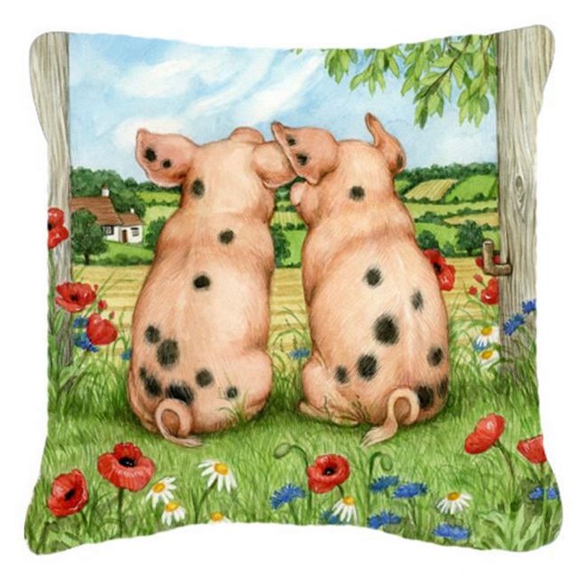 Carolines Treasures CDCO0354PW1414 Pigs Side by Side Debbie Cook Canvas Decorative Pillow