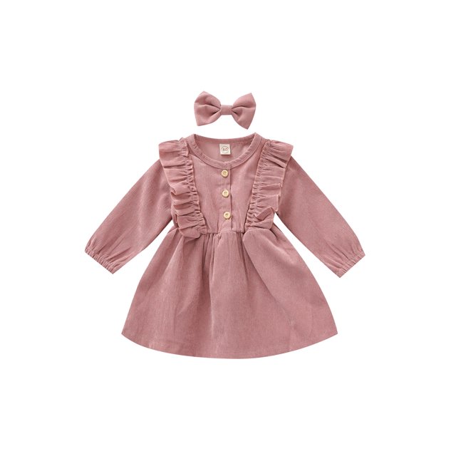Kmbangi Baby Girl High-Waist Ruffle Buttons Princess Pleated Dress Headband