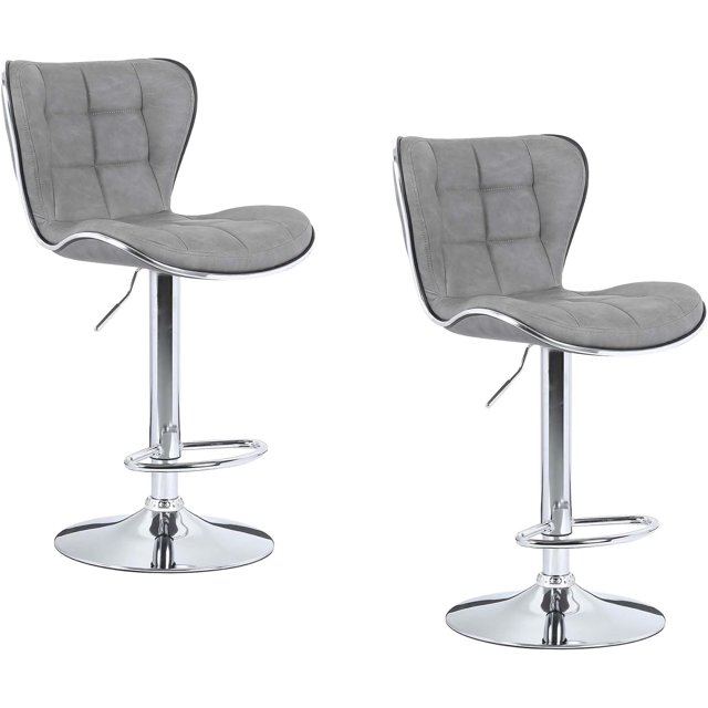 Bronte Living Leatherette Bar Stool 360 Swivel, Adjustable Height 24" to 33" High Backrest, with Hard Floor Protection Rubber Band - Series Susan (Set of 2)
