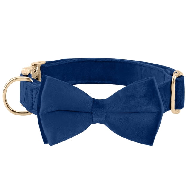 HLONK Durable Polyamide Adjustable Velvet Dog Collar - with Bowtie and Metal Buckle - Cute Solid Pattern for Small Medium and Large Dogs Ideal Gift for Puppies