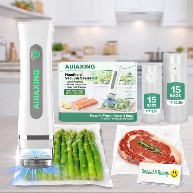 Scelleuse sous Vide Compacte pour Aliments avec 30 Sacs Réutilisables, Puissante Machine de Mise sous Vide Portative pour la Maison, la Cuisine et les Voyages, Garde