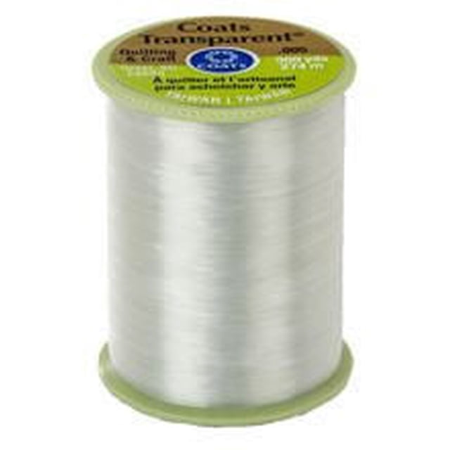 Coats & Clark Transparent Nylon Thread spool with clear 100% polyester invisible sewing thread on a green base, suitable for quilting, home décor, and craft projects.
