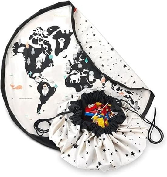 Play & Go - Carte du Monde - Tapis de Jeu 3-en-1 - Sac de Rangement et Sac à Couches - Recto-Verso avec Imprimé Ciel Étoilé - Amusant et Interactif pour Enfants - Diamètre 140 cm - Convient aux Nouvea