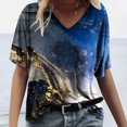 thumbnail image 3 of T-shirt Ample Décontracté à Col en V à Manches Courtes pour Femmes avec Imprimé, 3 of 5