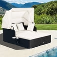 thumbnail image 1 of Costway Lit de Jour en Rotin pour Patio avec Auvent Rétractable, Tables d'Appoint et Coussins, Blanc Cassé, 1 of 10