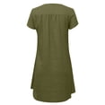 thumbnail image 4 of Robes T-Shirts Décontractées d'Été pour Femmes, Col en V, Manches Courtes, Robe Unie en Coton et Lin, 4 of 5